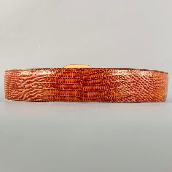LINDA ALLARD Size S Brown Cognac Lizard Leather Covered Buckle Belt main image 5